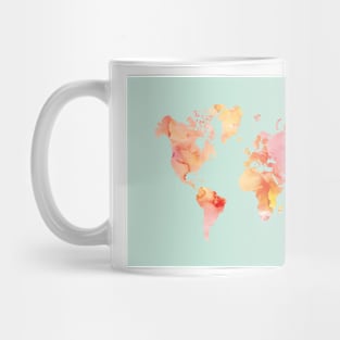 World Map Watercolor, Blush and Mint Palette Mug